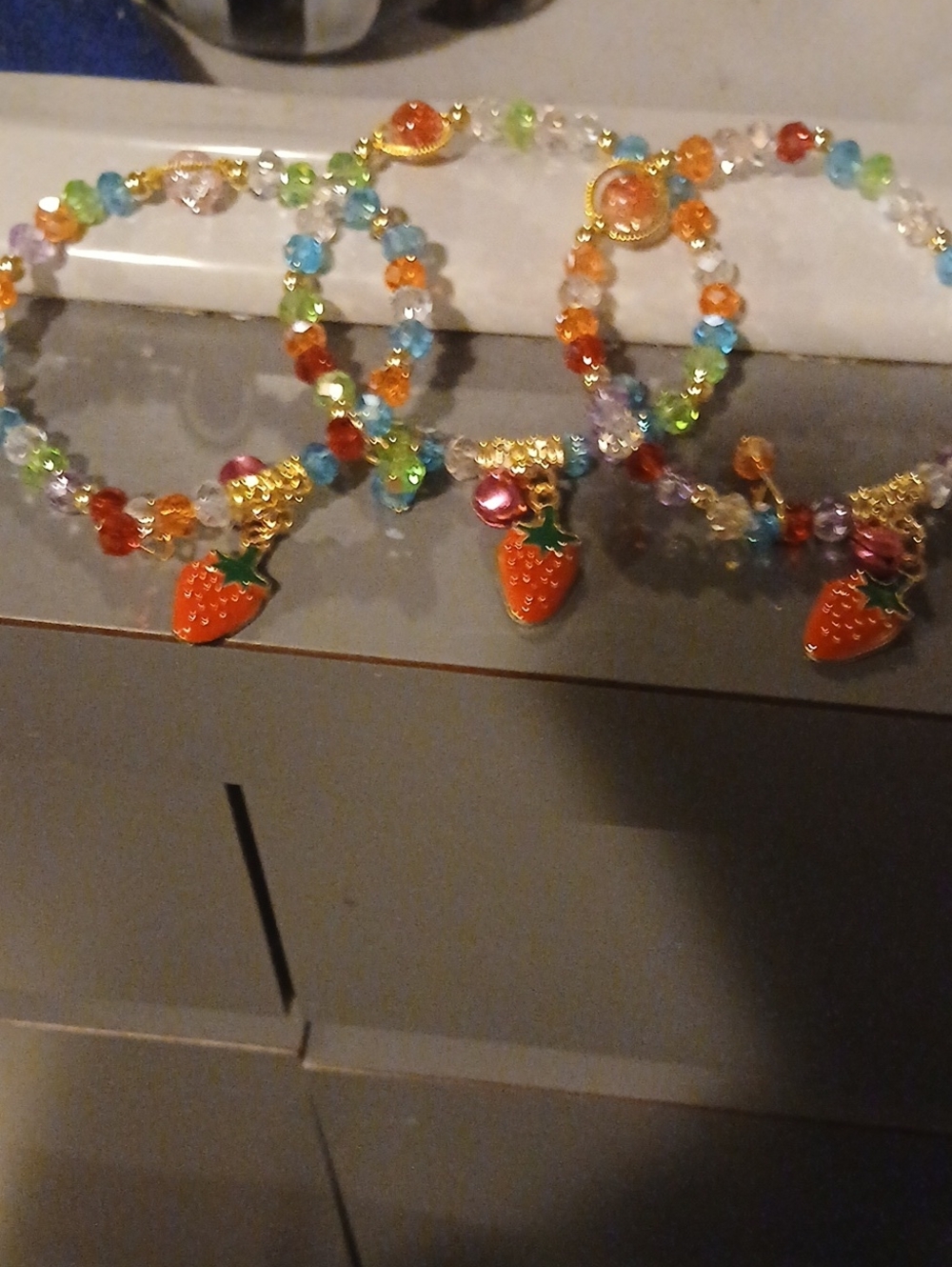 Colorful Beaded Strawberry Charm Bracelet Set Of 3